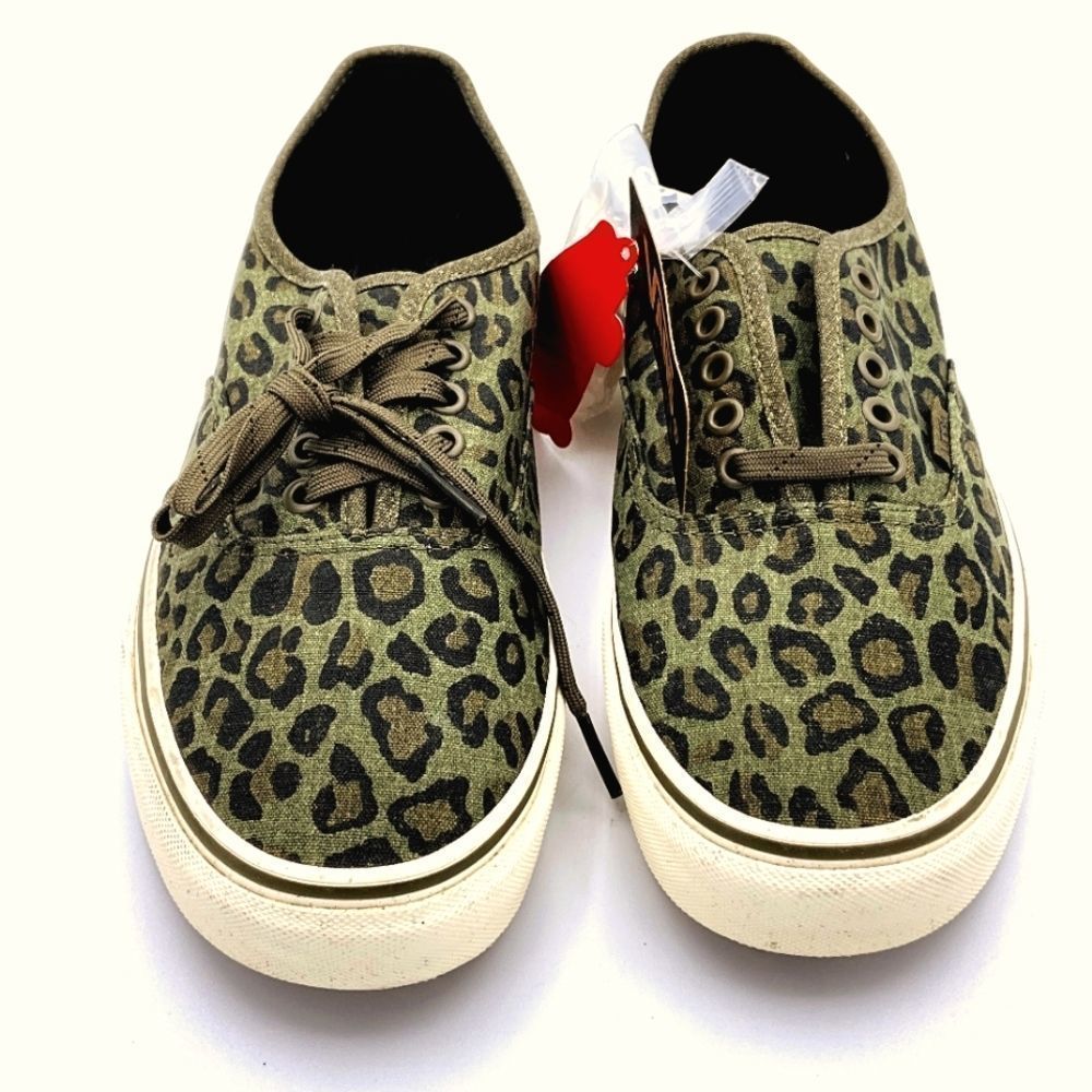 NWT Van's for J Crew Unisex Army Green Leopard Print Canvas Sneakers